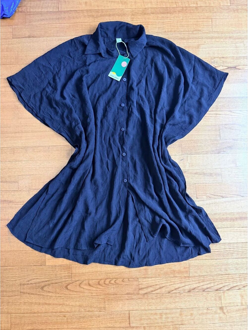 NWT Halara Women’s L Black Half-Button Down Cover up Swim Top Midi/Mini Dress